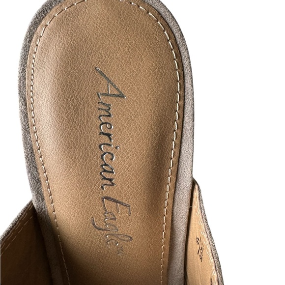 Retro American Eagle Outfitters Gray Leather Slip On Peeptoe Chunky Heels NWT 11 - Picture 5 of 9